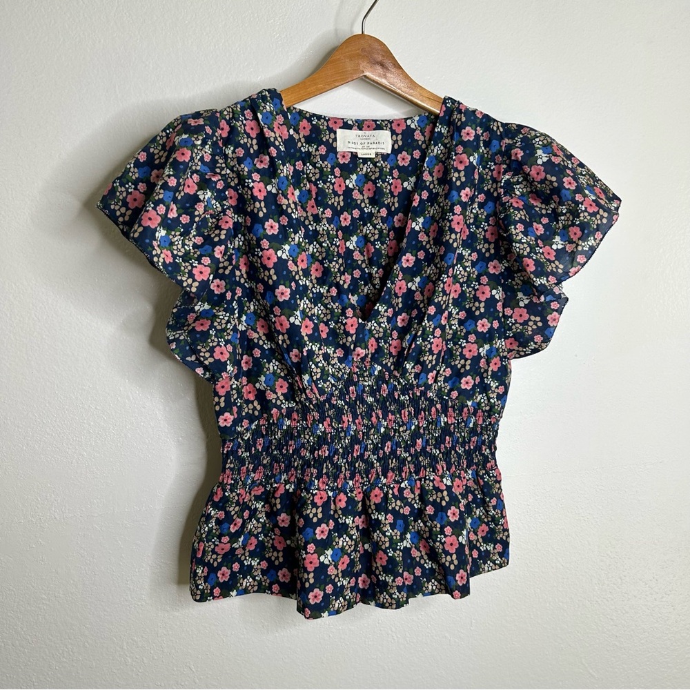 Trovata Paloma Cotton Silk Ruched Blouse Floral in Rolling Hills Size Large - Picture 6 of 15